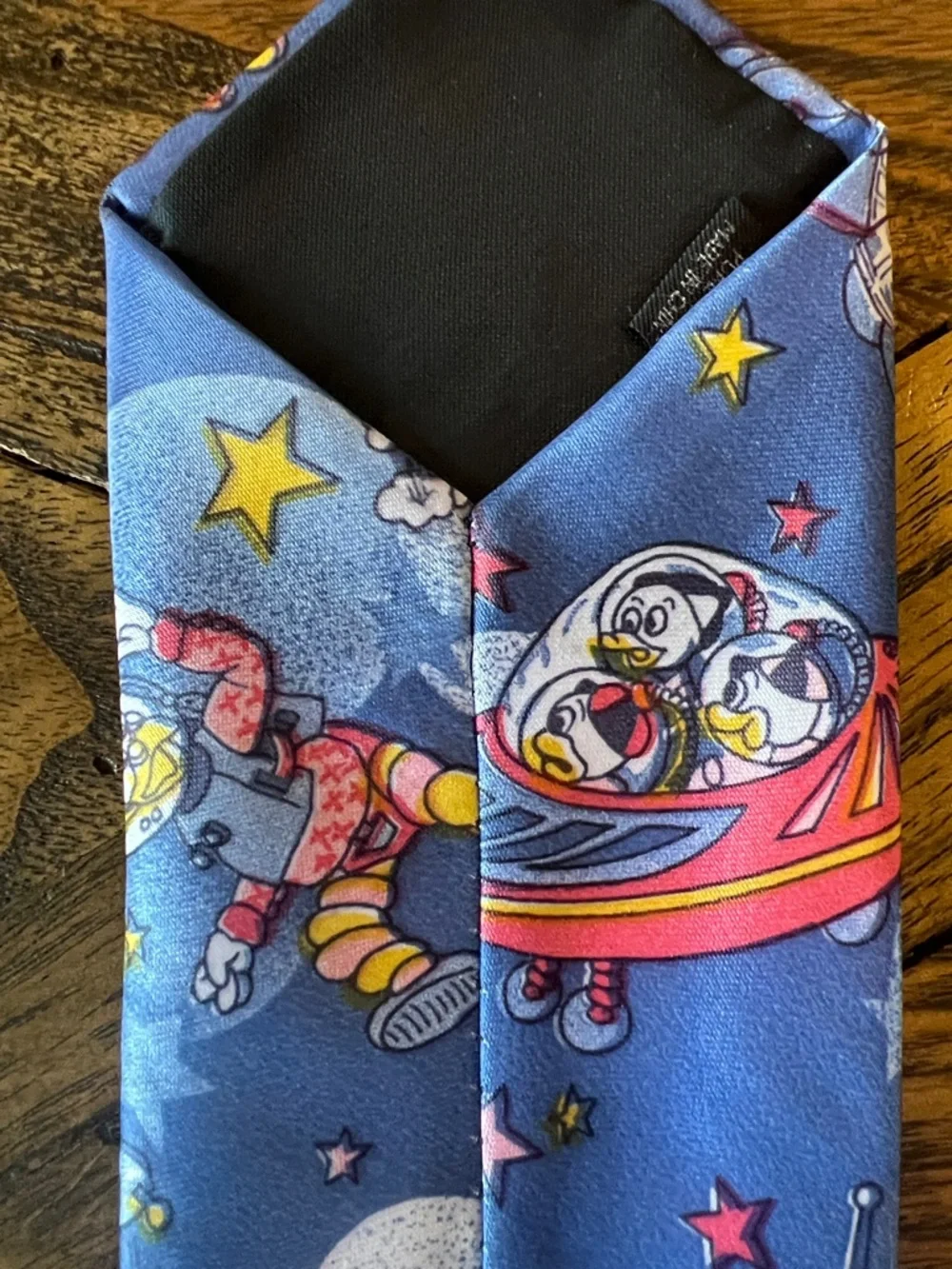 NEW Gold City Silk Necktie, Retro Space/Astronaut Cartoon Print, OS